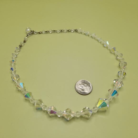Vintage 1950s Aurora Borealis Crystal Bead Single Strand Necklace, 15 Inches - Picture 7 of 11